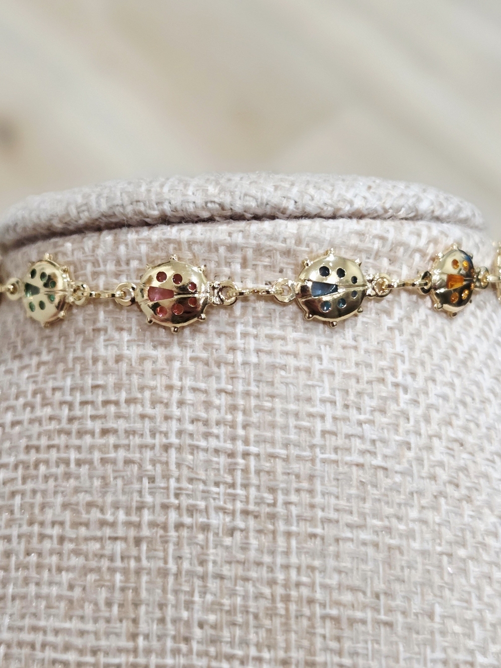 Gold Multicolor Ladybug Link Bracelet